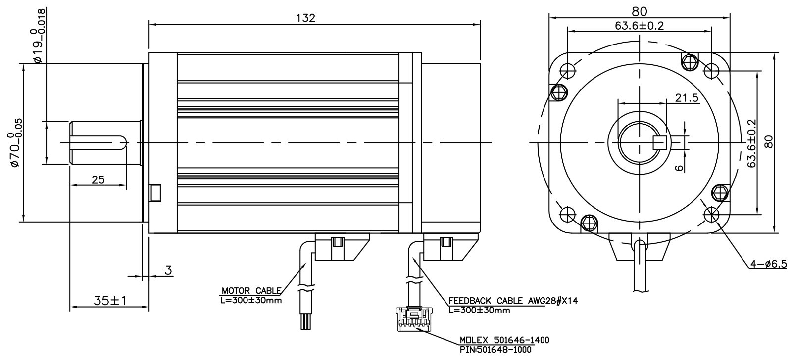 80mm Frame BLDC Servo Motor 48VDC Input, 1.31Nm Torque, 16.93A Rated Current
