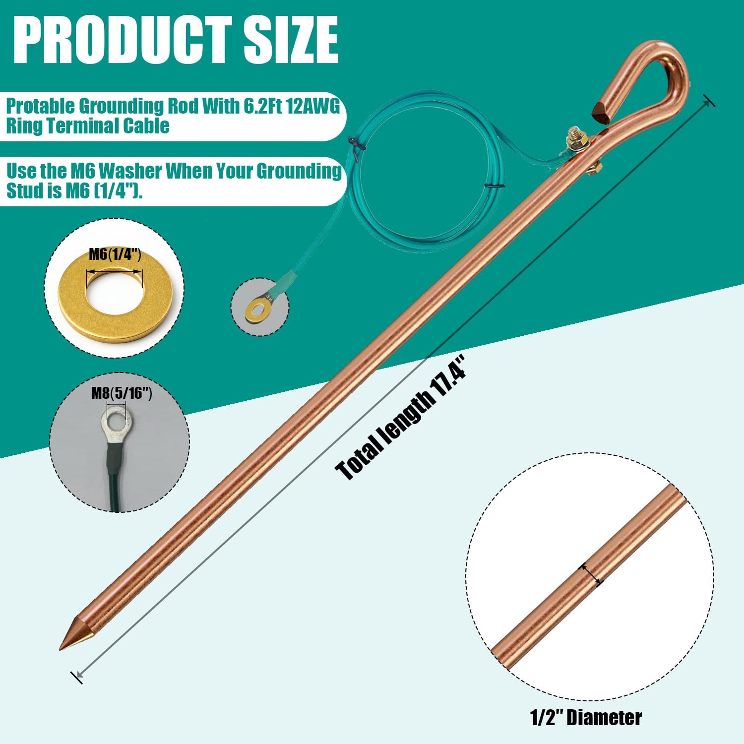 Generator grounding kit with 6ft Female Ground Cord,grounding rod for generat…