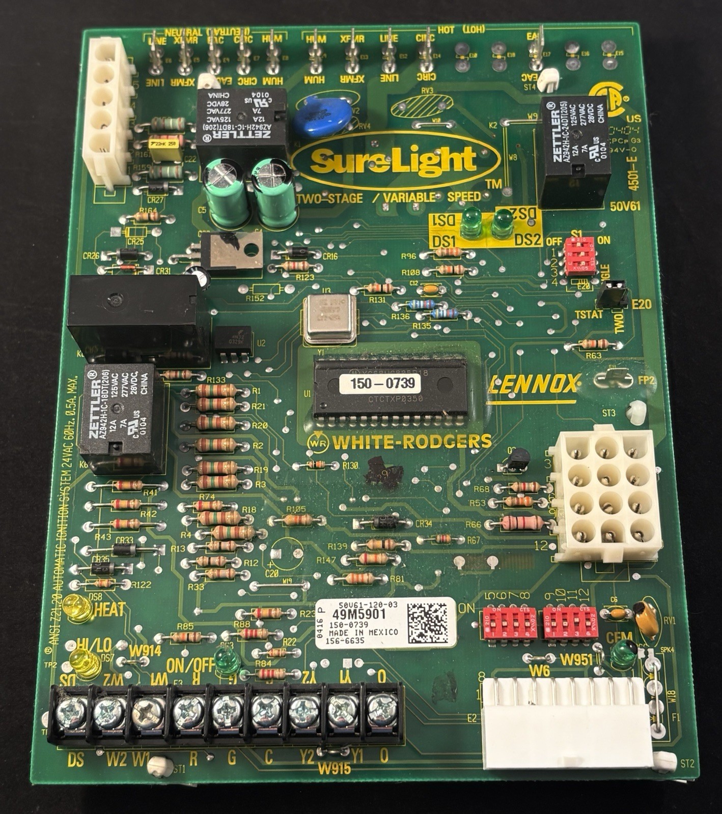 Lennox 49M5901 Furnace Control Circuit Board 50V61-120-03 SureLight Used!