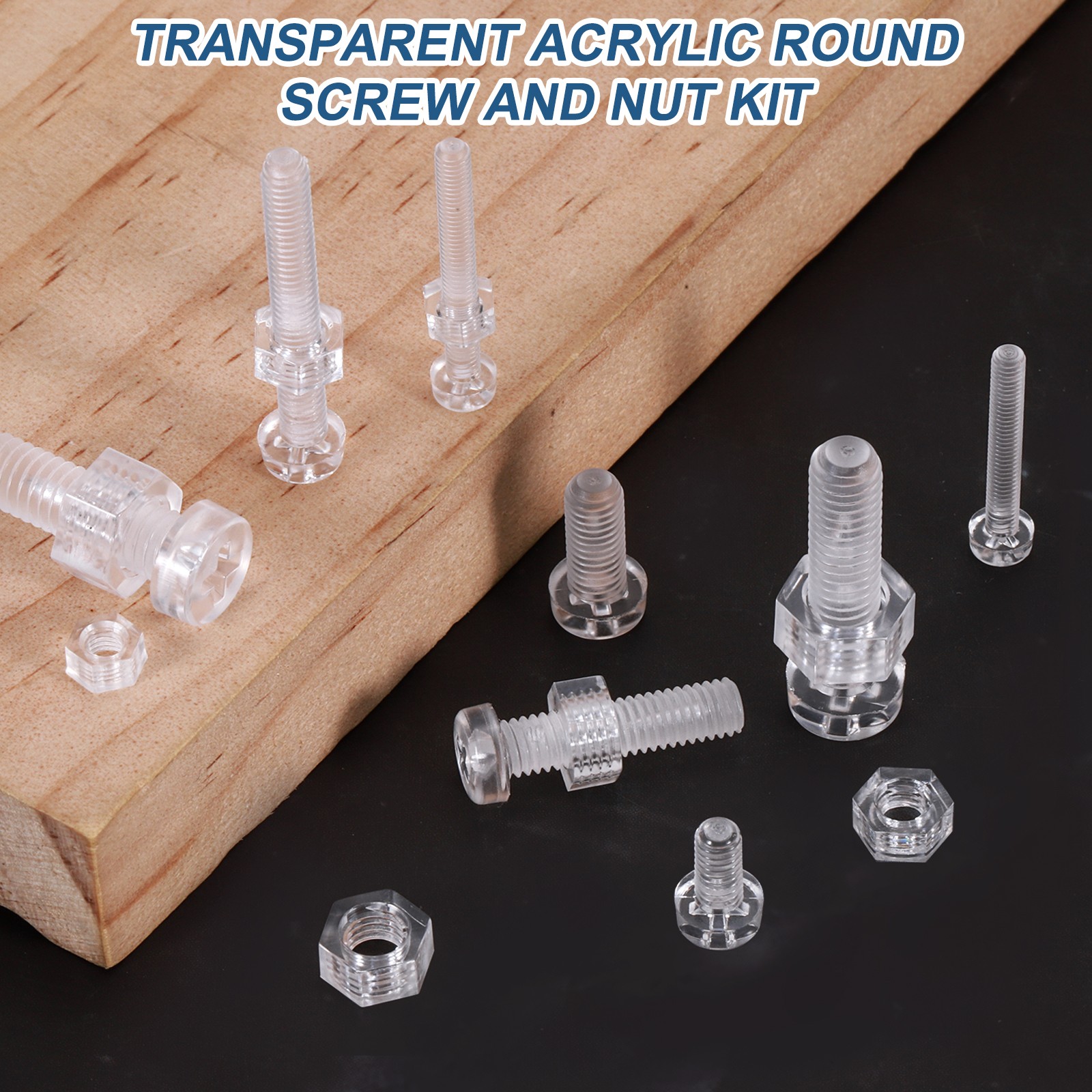 20 Set M5x15mm Clear Acrylic Phillips Round Head Screws with Hex Nuts Kit