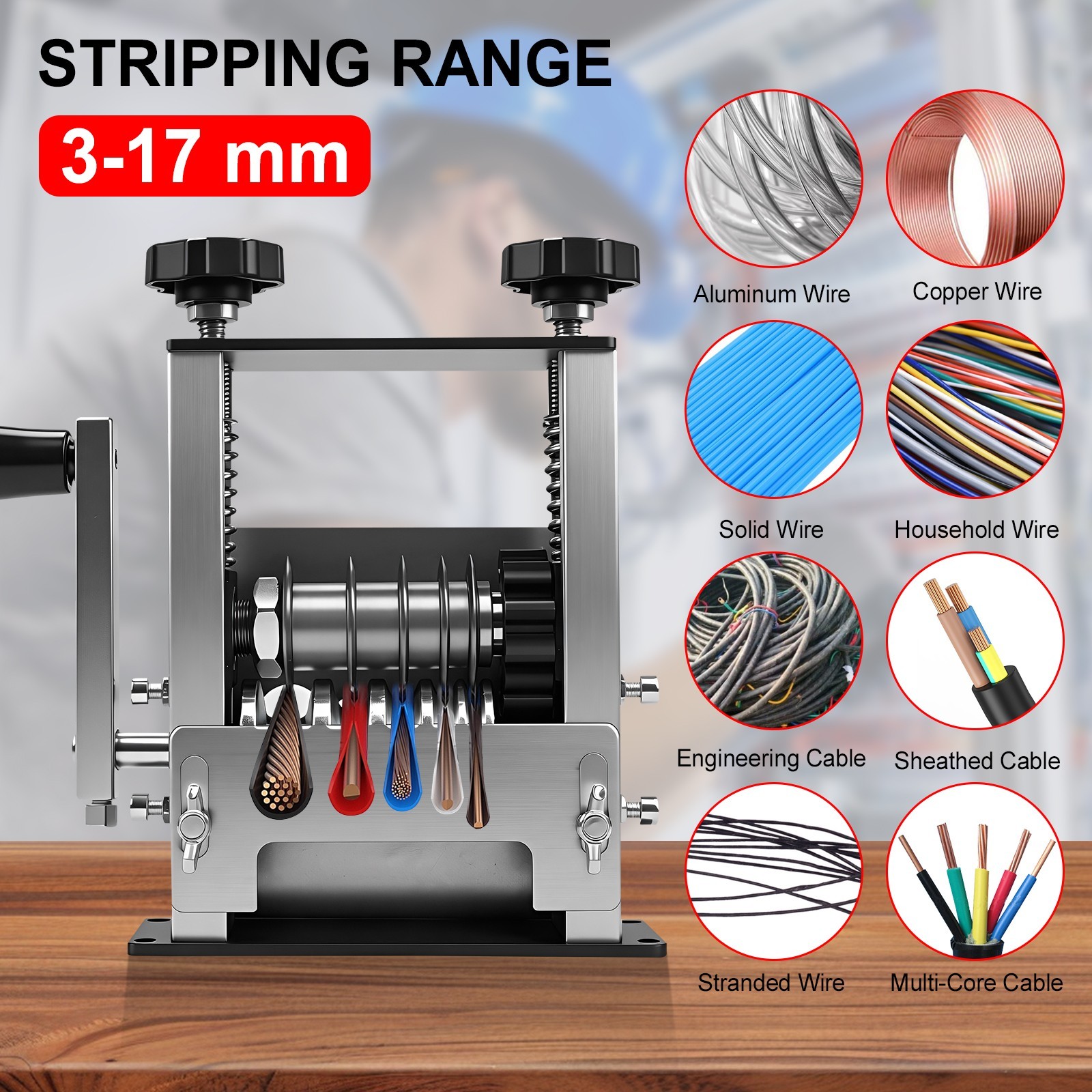 6 Hole Manual Wire Stripping Machine 3-17mm Drill Powered Scrap Wire Stripper