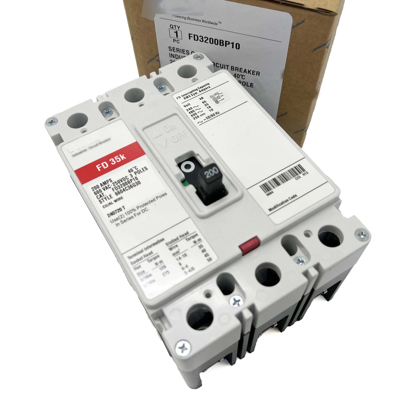 New Circuit Breaker FD 35k 200 Amp 3 Pole 600V FD3200BP10