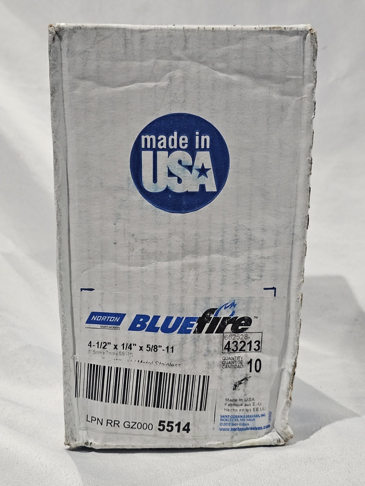 10 Pack Norton BlueFire 4 1/2″ x 1/4″ x 5/8″-11 Type 27 Grinding Wheel 43213 🔺️