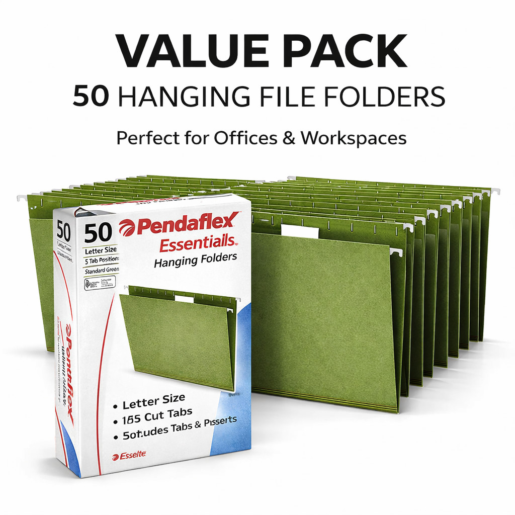 NEW Pendaflex Hanging File Folders Letter 1/5 Tab Green w/ Tabs & Inserts 50