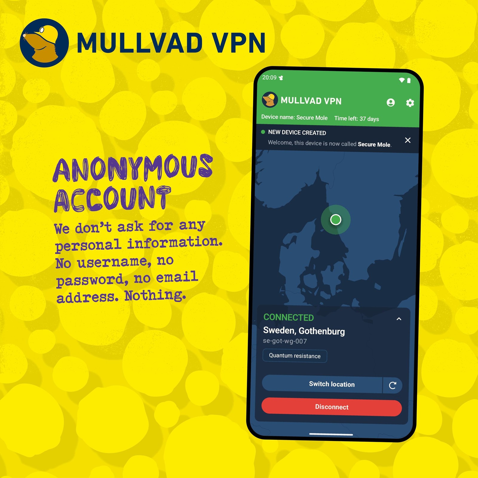 Mullvad VPN 12~Month 5~Device Privacy & Security VPN
