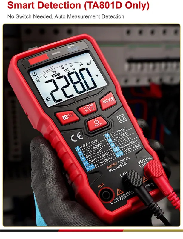 Digital Multimeter TA806 True RMS Auto Ranging AC DC Voltage Resistance Tester
