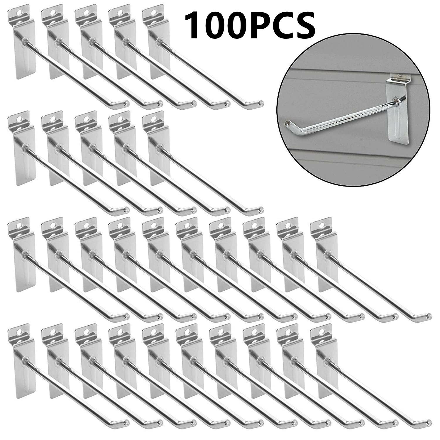 100 PCS 10 Inch Silver Slatwall Hooks Slat Wall Gridwall Panel Slat Wall Hooks