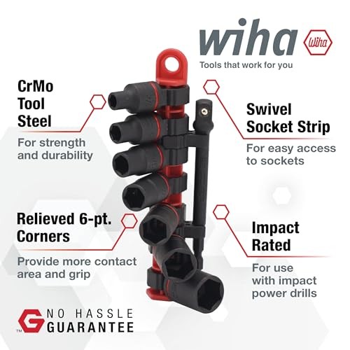 Wiha 72093 8 Piece 3/8″ Drive SAE Impact Socket Set