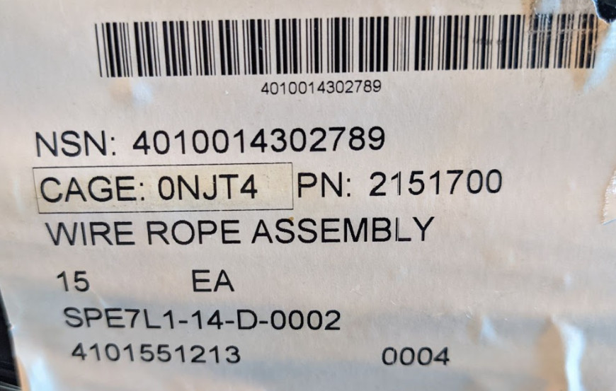 70′ Steel Wire Rope 5/8″ 0.625″ Reel Assy w/ Snap Hook 2151700 4010-01-430-2789