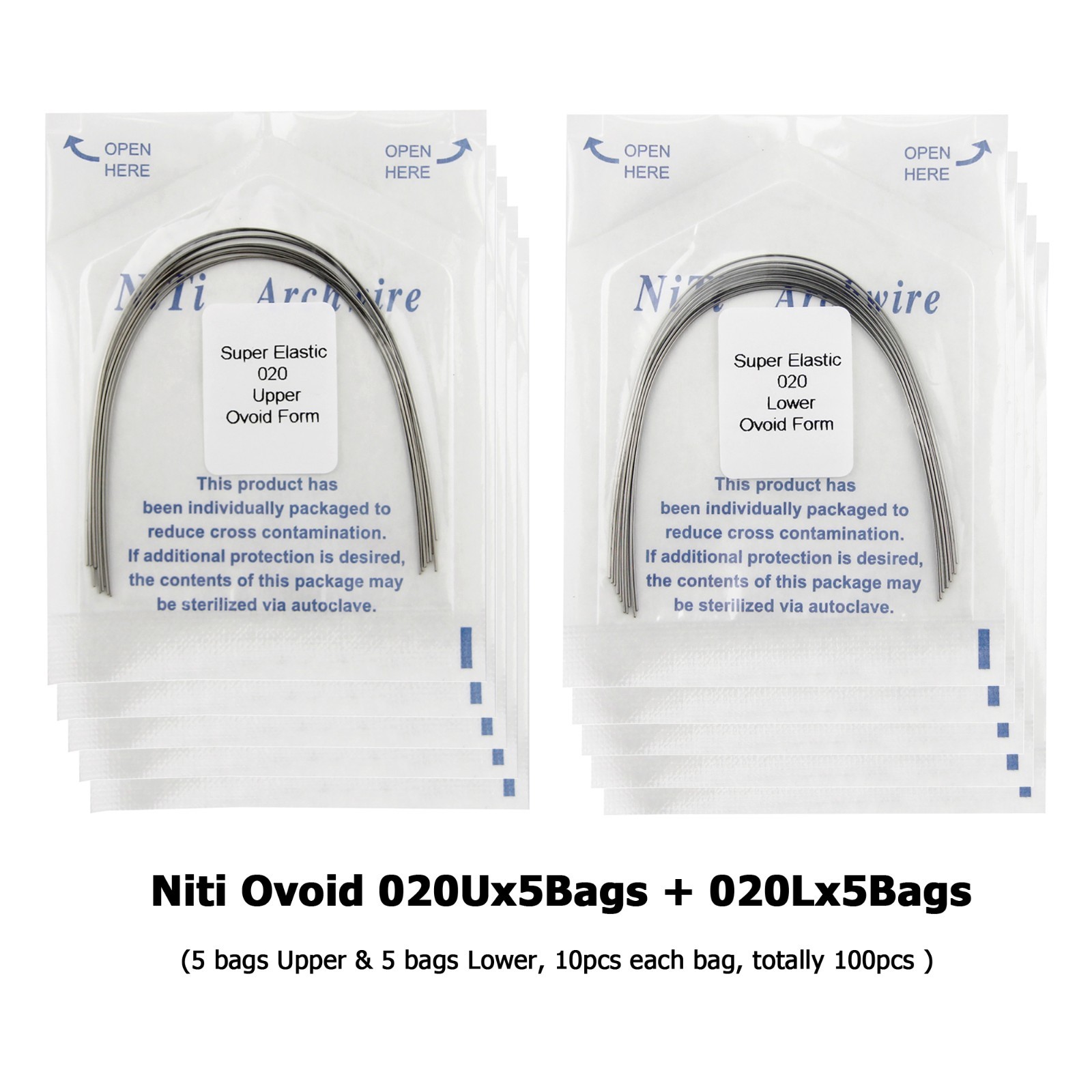 100PC Orthodontic Arch Wire Niti Stainless Steel Ovoid Natural Round Rectangular