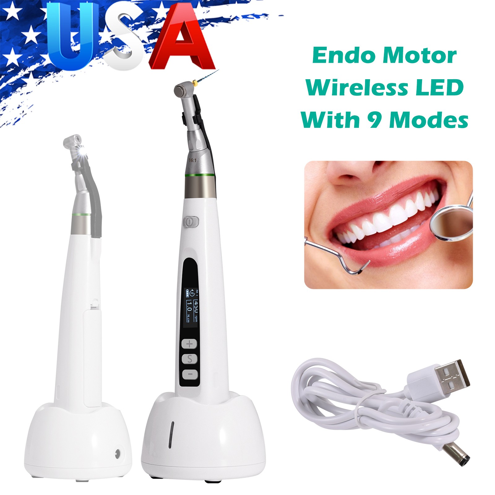 Dental Wireless Cordless LED Endo Motor 16:1 Handpiece Root Canal Treatment