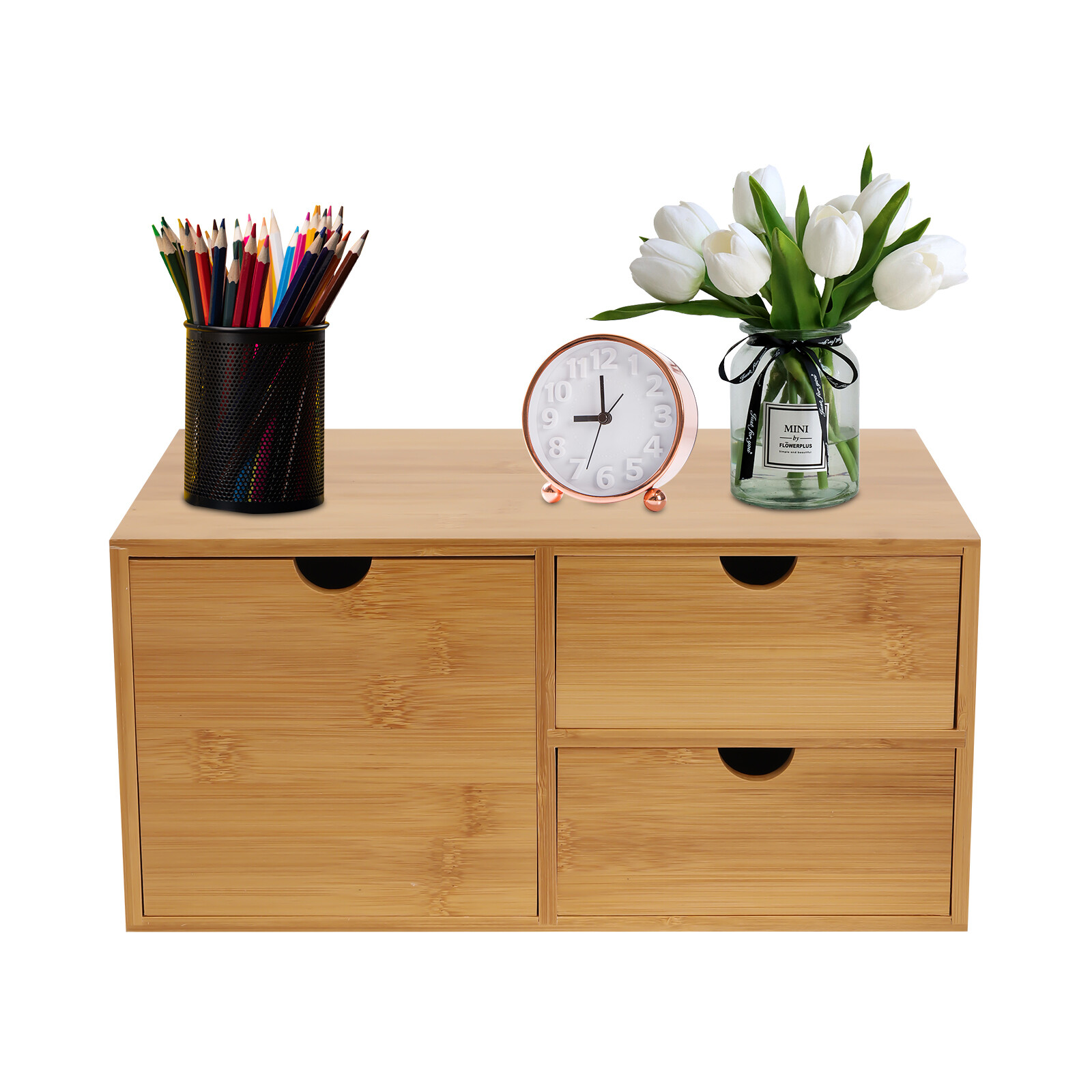 Bamboo Desk Organizer Drawer Tabletop Storage Organization Box Home