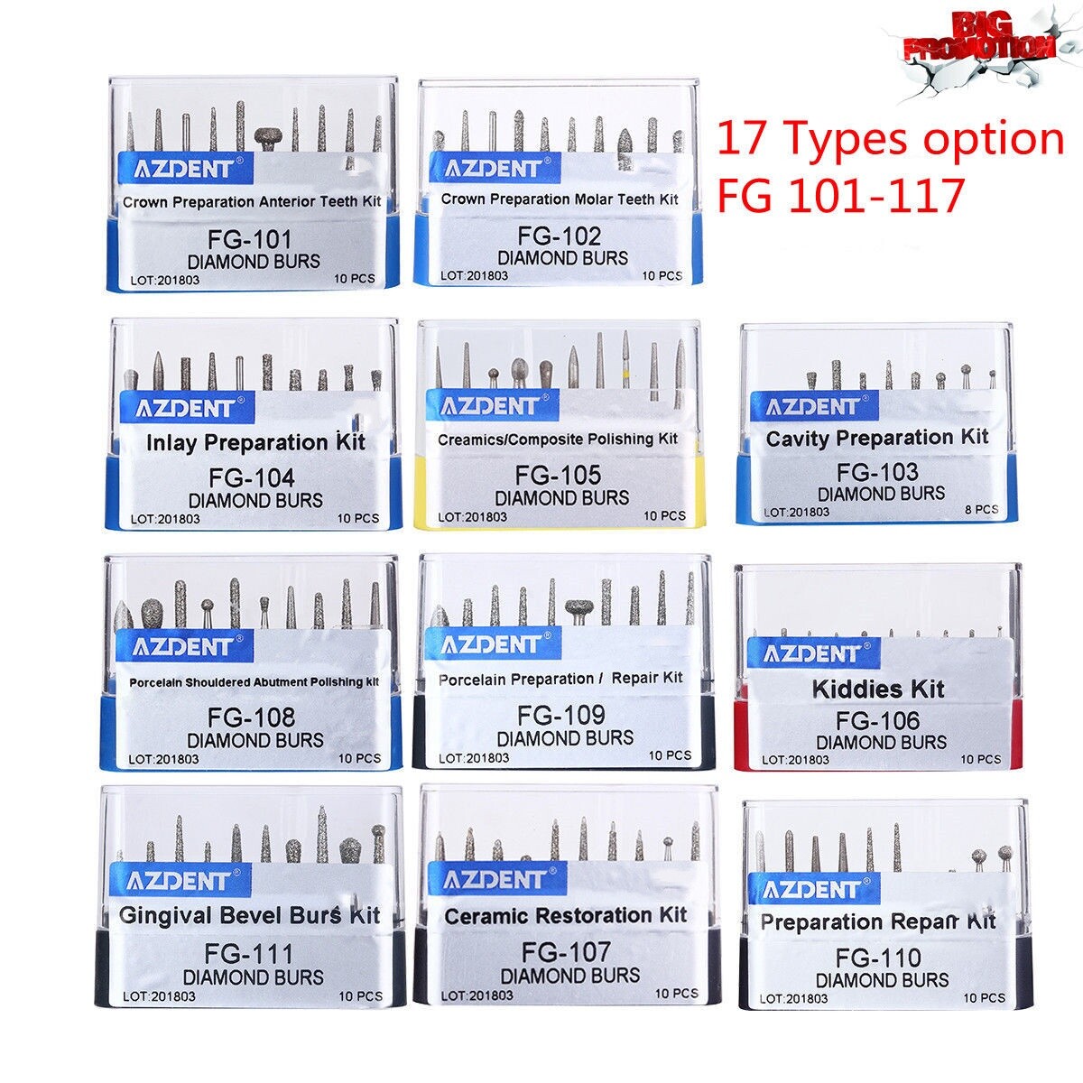 AZDENT FG101-FG1 Fresas Dentales de Diamante Kit Fresas Dentales para Taladros