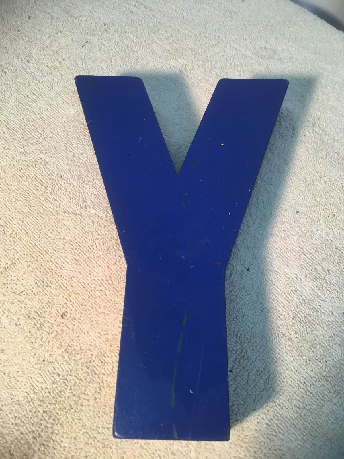 Letter Y Big Vtg Wood Block Type Italic Font 8in x 5in x 1.5in Blue