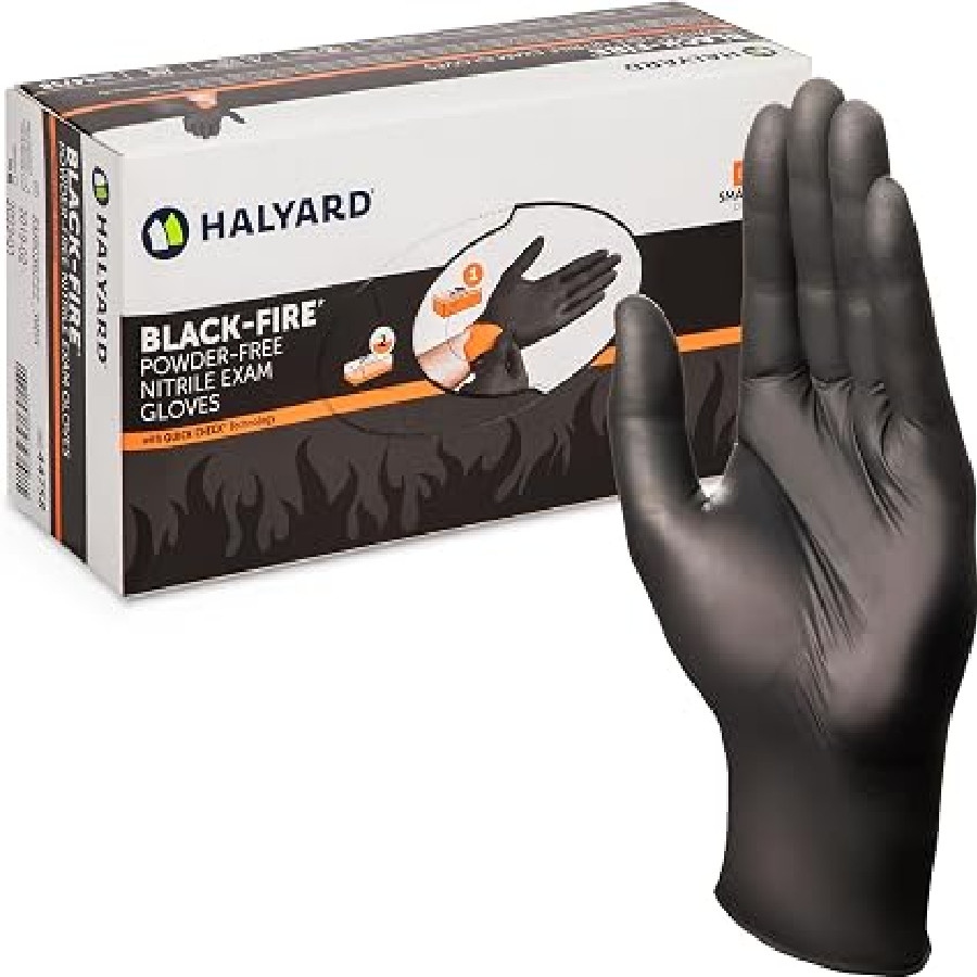 Large Black/Orange Nitrile Exam Gloves – 150 Count 5.5 mil