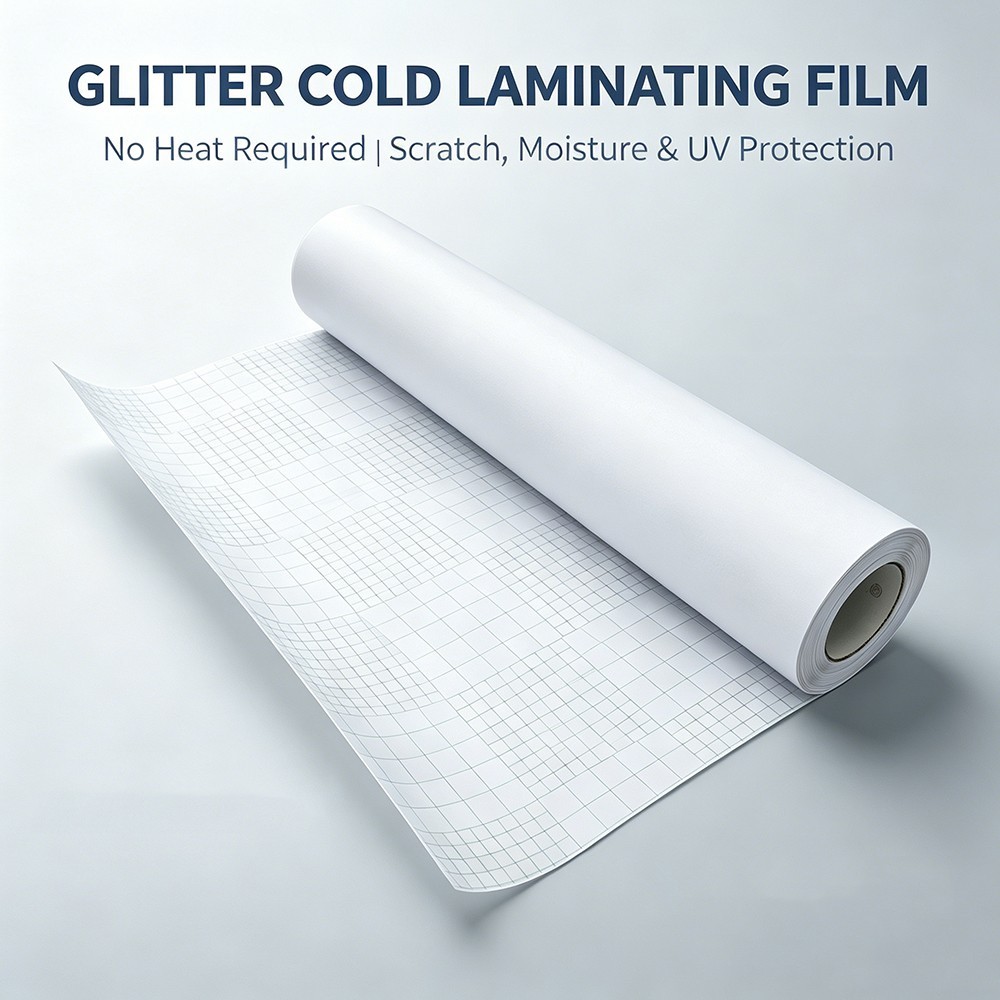 Glitter Cold Laminating Film 25INx91.8FT Self-Adhesive PVC Roll for Photo Poster