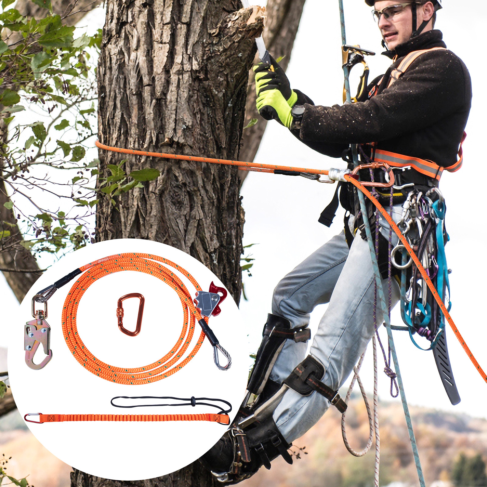 VEVOR Steel Core flipline 1/2″ x 12′ Arborist Flipline for Tree Climbing