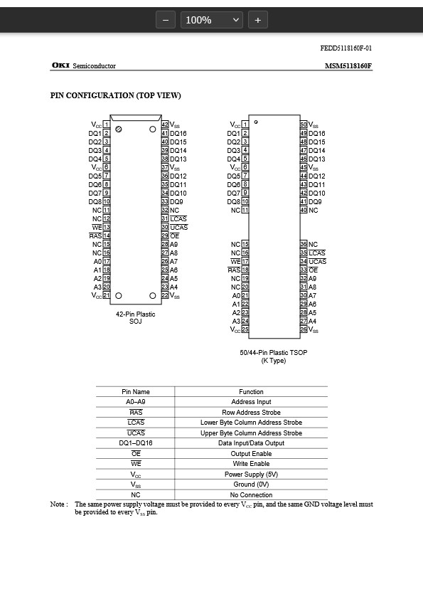 QTY (10) MSM5118160F-60J OKI SOJ-42 1Mx16 FAST PAGE MODE DRAM M5118160FP-60J