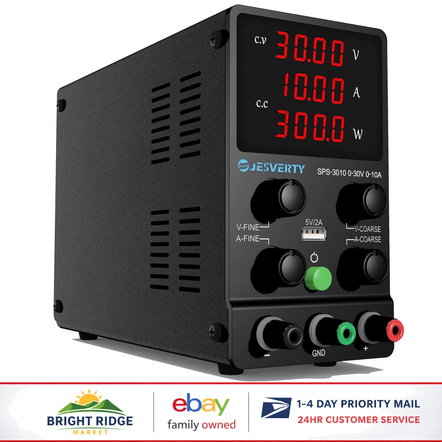 Bench Power Supply 0-30V 10A Adjustable Switching with Fine Adjustment Knob