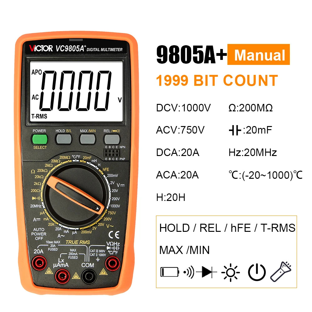 Digital Multimeter Voltage Tester Capacimeter Frequency Temperature Measuring