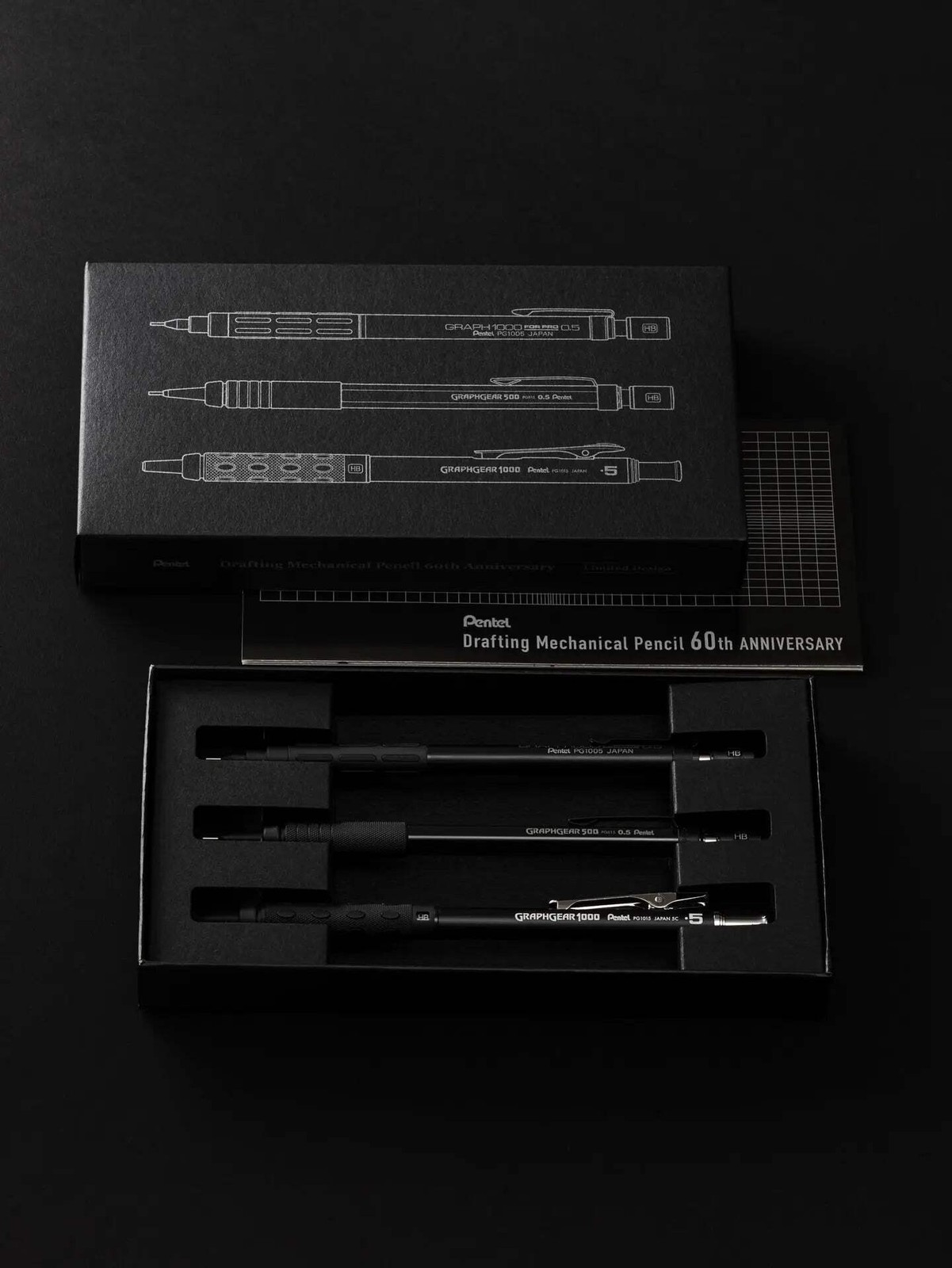 Pentel GraphGear/Graph Black Edition, Mechanical Drafting Pencils, Pentel 60th A