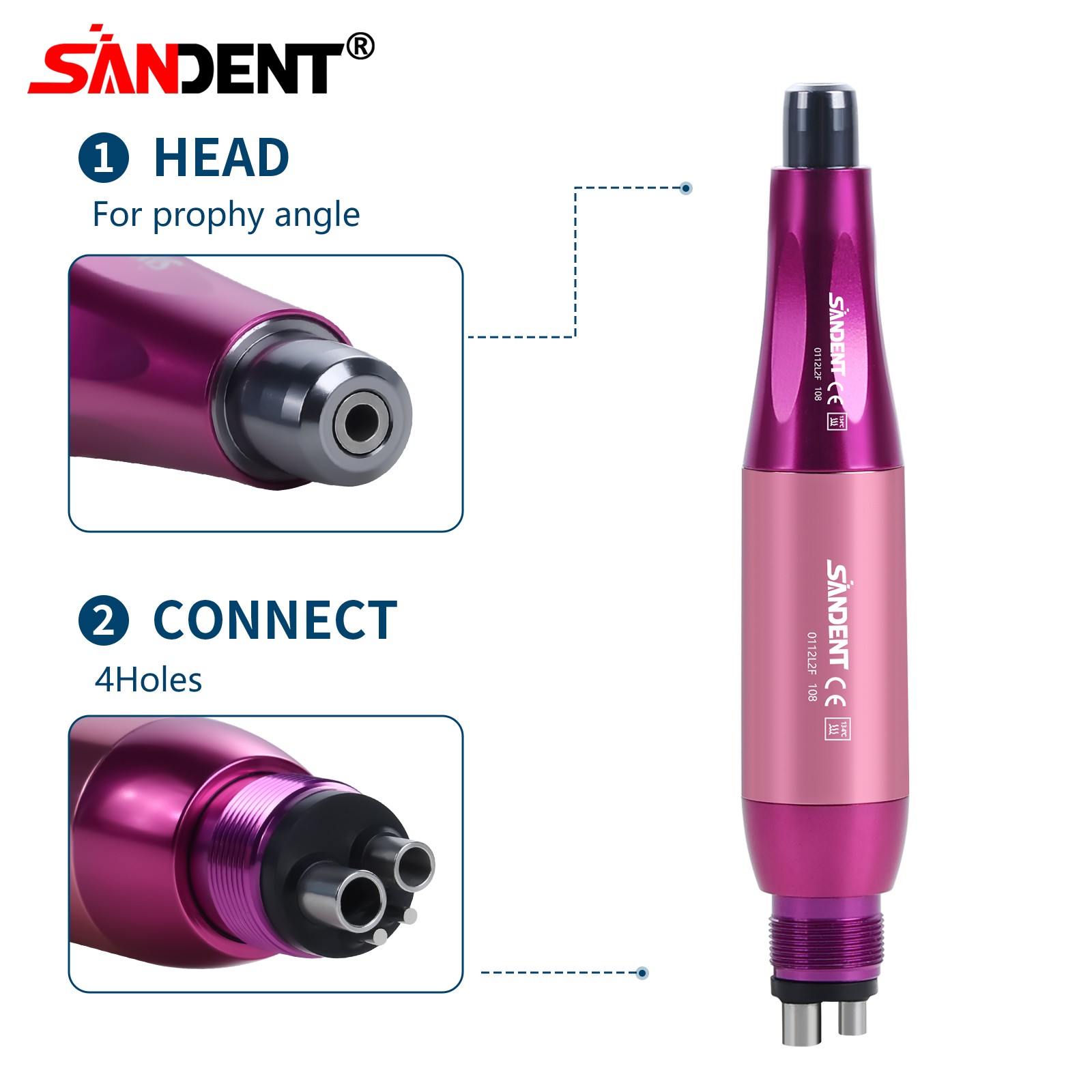 1-10 Dental Hygiene Prophy Handpiece Air Motor 4Holes 4:1 Nose Cone 360°Swivel