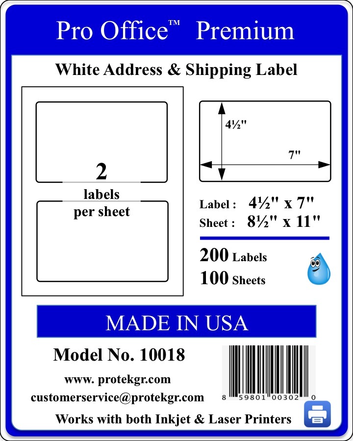 1000 Wing Office Premium Blank Shipping Labels Self Adhesive Half Sheet 7 x 4.5