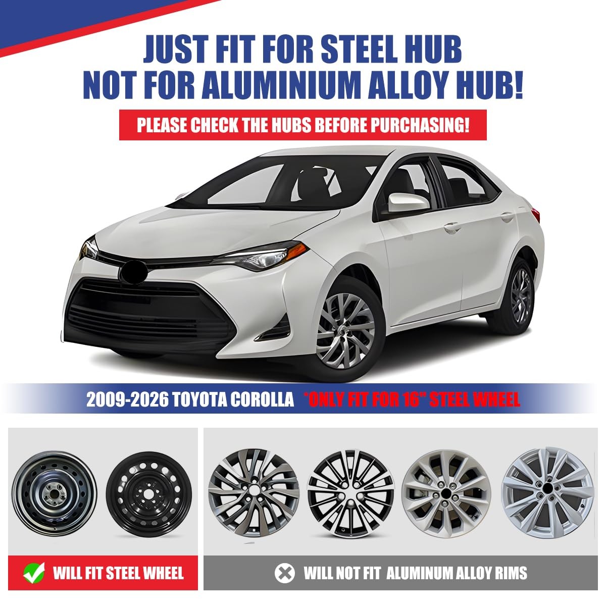 16″ Chrome Wheel Covers Set 4 Toyota Corolla 2009-2026 Matrix 09-14 Steel Wheels