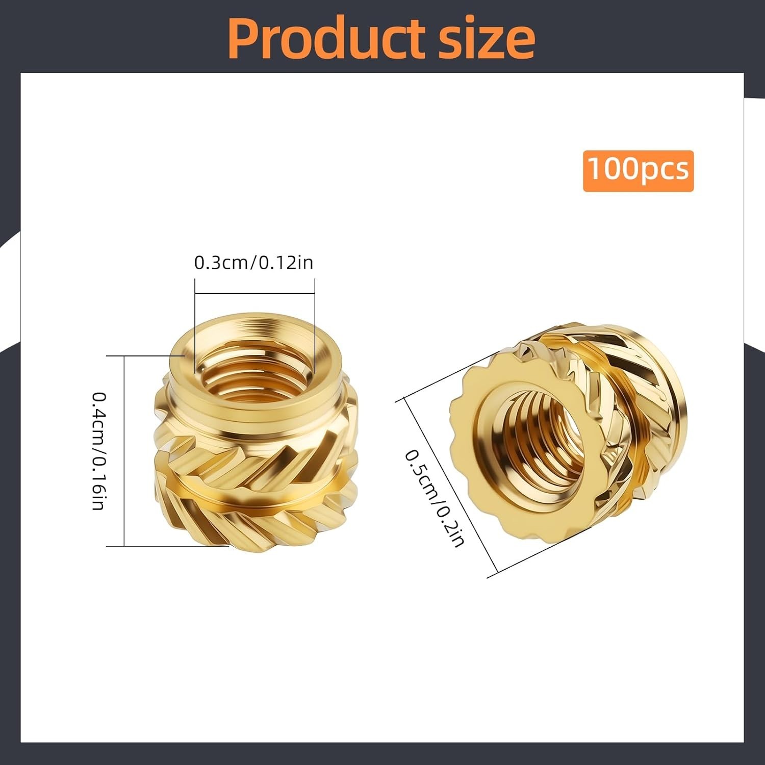 100 Pcs M3 Threaded Insert M3 X 4mm X 5mm Heat Set Inserts Brass Nuts Plastic