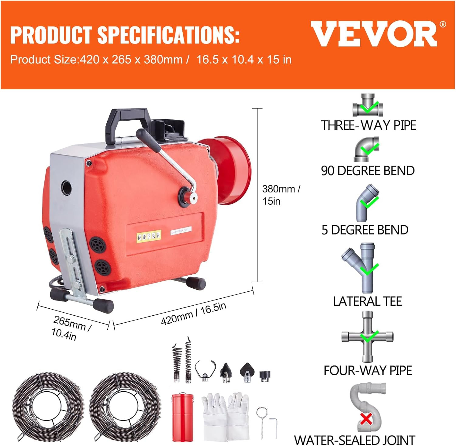 VEVOR 120FT X 7/8 Inch Drain Cleaner Machine, 420W Electric Sewer Snake Auger Ma