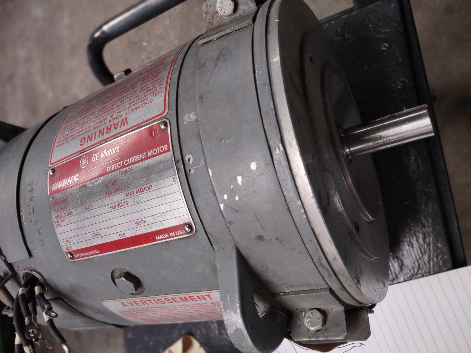 GE Kinamatic Motor 2HP, 180VDC, 1750/2050, CDL182ACY Fr., 5CD142SE011B011, Shunt