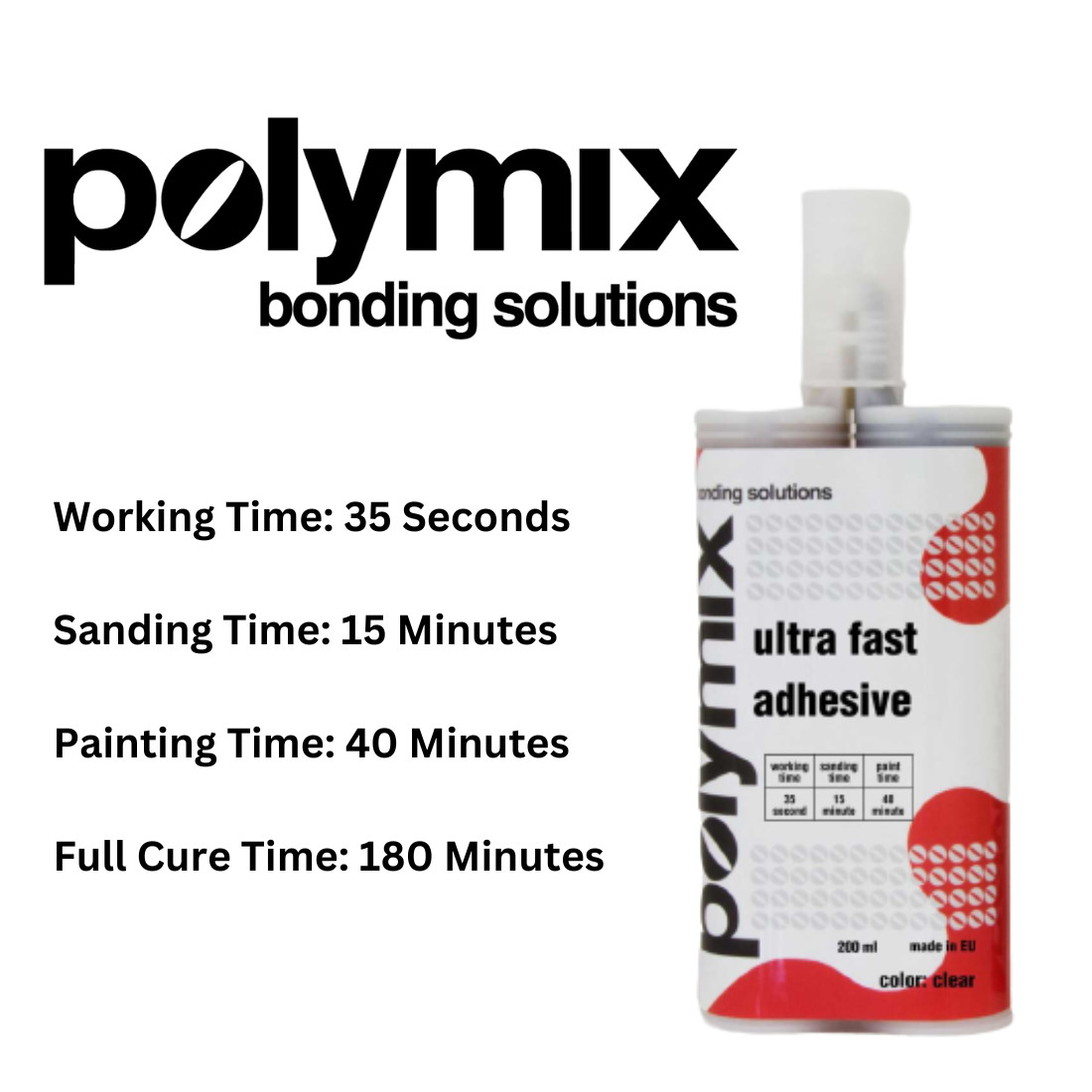 Polymix Ultra Fast Automotive Clear Plastic Repair and Adhesive Cartridge