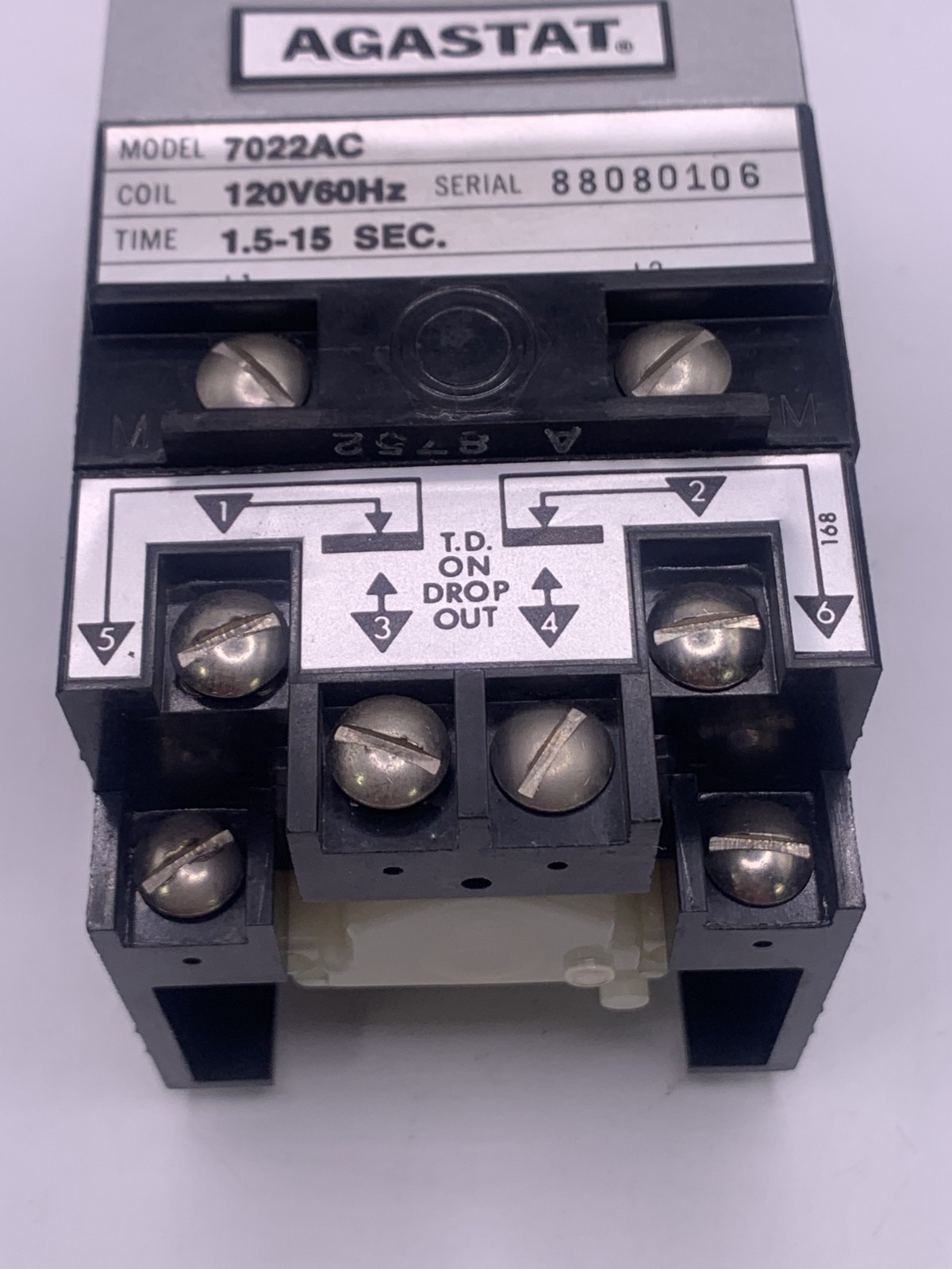 Agastat 7022AC Time Delay Relay, Off-Delay, 1.5-15 Seconds, 120V 60hz