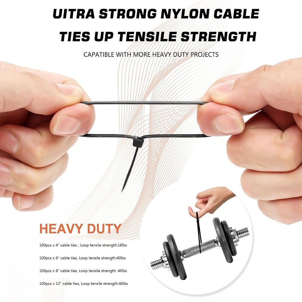 8″ Nylon Zip Ties 1000 PCS 30 LBS UV Resistant Waterproof Black Cable Wire Wrap
