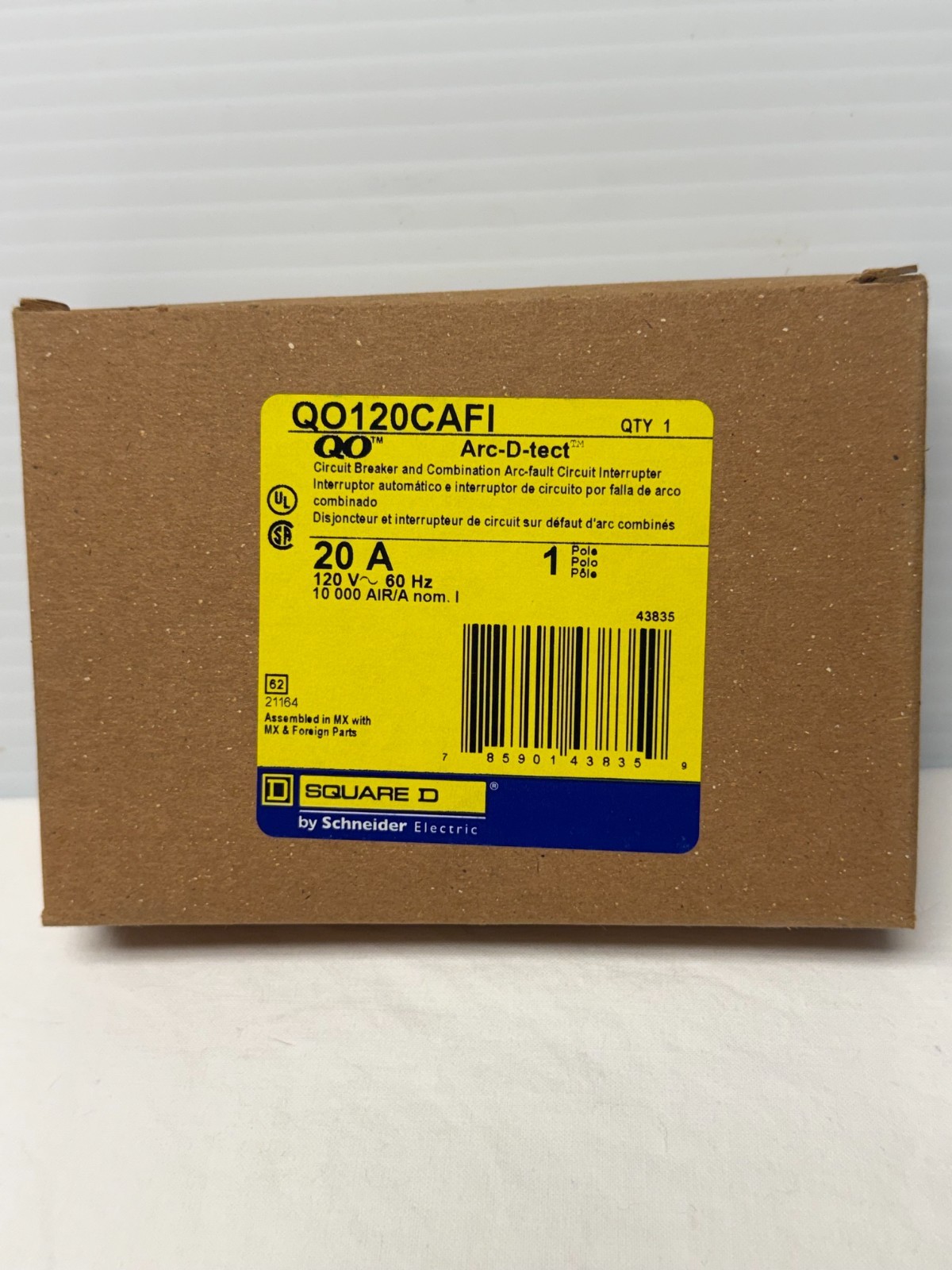 SQUARE D QO120CAFI Combination Arc-Fault 20 AMP 1-POLE CIRCUIT BREAKER 120V NEW
