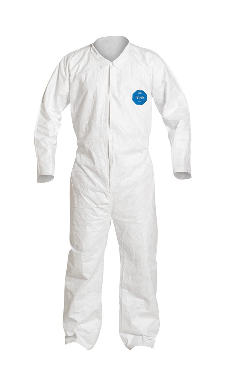 Dupont TY151 Tyvek 400 Coverall XL w/ Open Wrists & Ankles, Snap Front, 25/Case