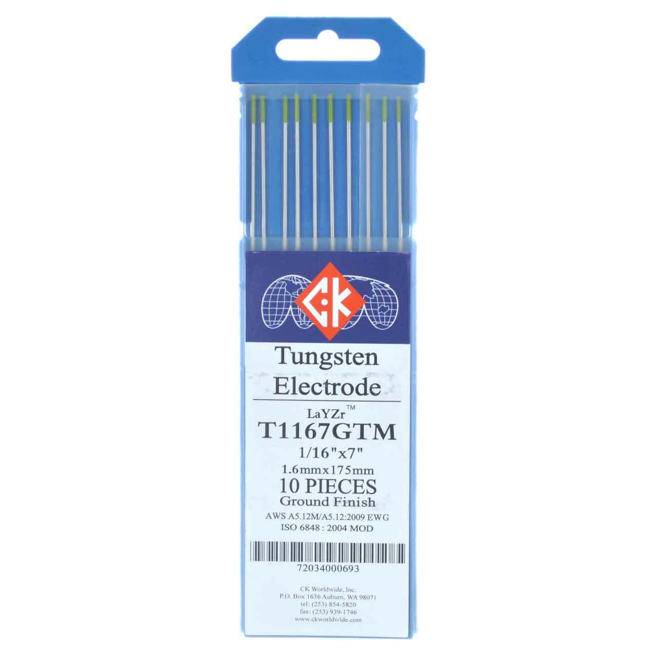 CK T1167GTM LaYZr Tungsten Electrode 1/16″ x 7″ 10 pack