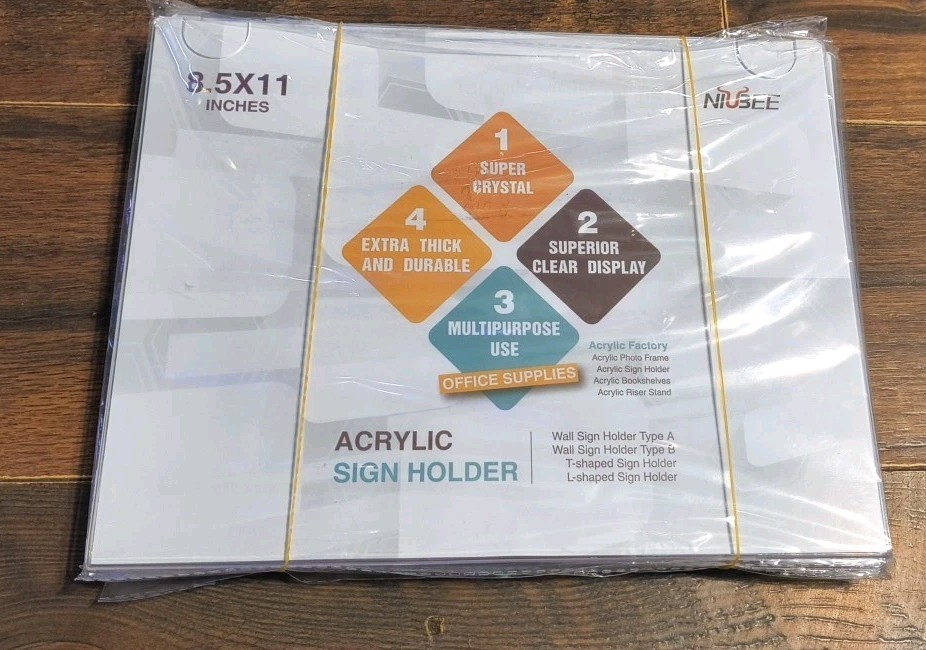 NIUBEE Acrylic Wall Sign Holders 8.5×11 6 Pack Brand New