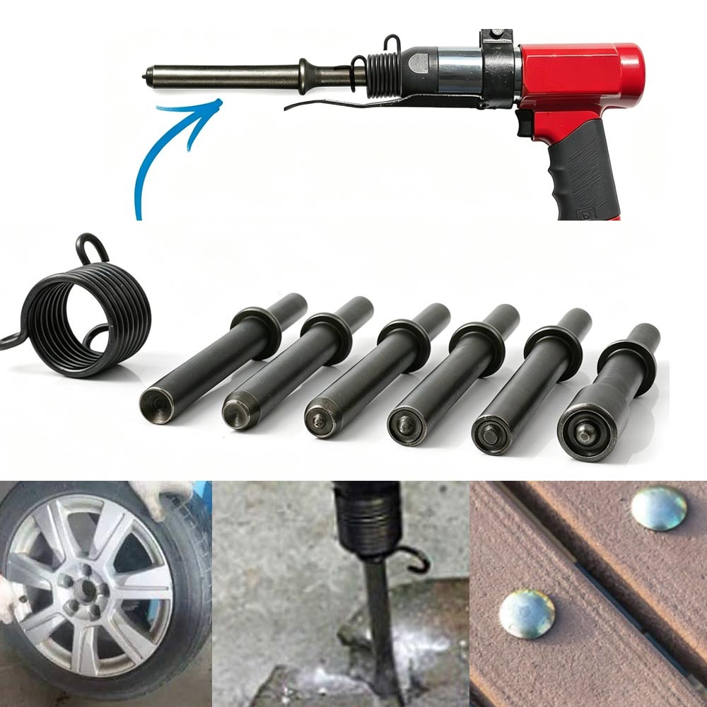 Air Rivet Hammer Tools Kit 7 Pcs Heavy Duty Smoothing Pneumatic