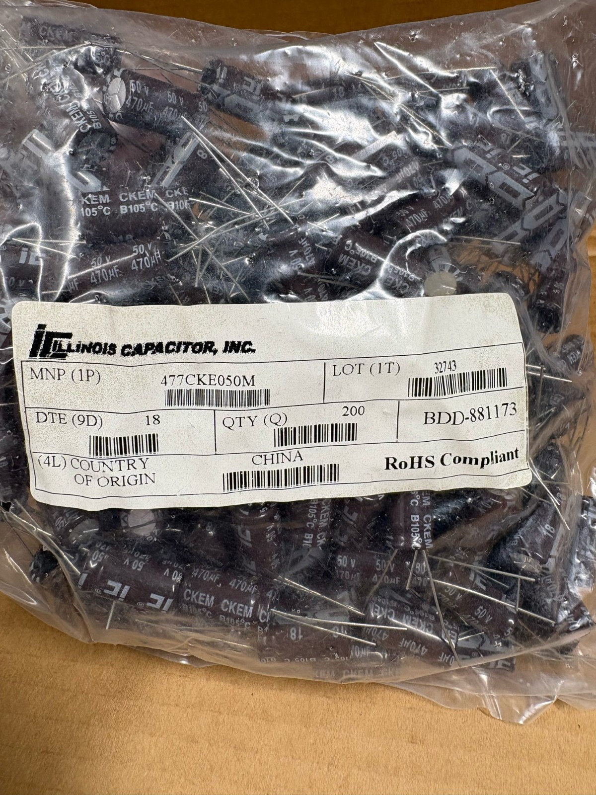 200x Illinois Capacitor 470uF 50V Radial Electrolytic Capacitors 105°C
