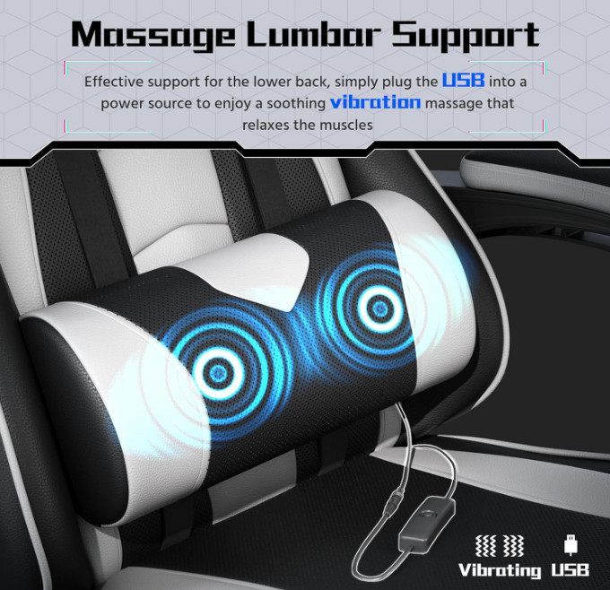 Silla gamer ergonómica con masaje lumbar, reposapiés y altura ajustable, Nuevo