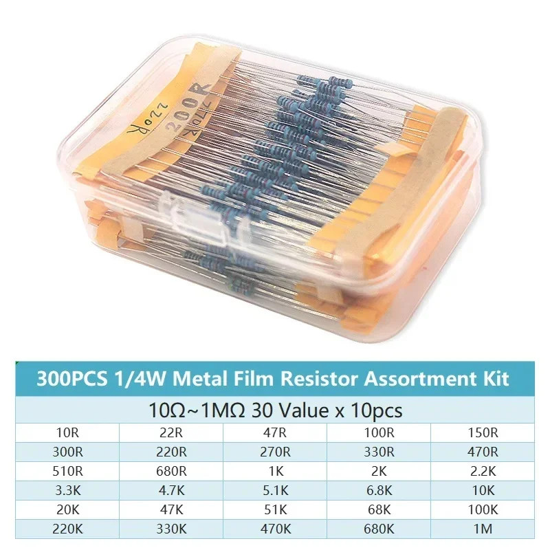 30 Values 1% 1/4W Metal Film Resistors Resistance Assortment Kit 10Ω~1M ohm US