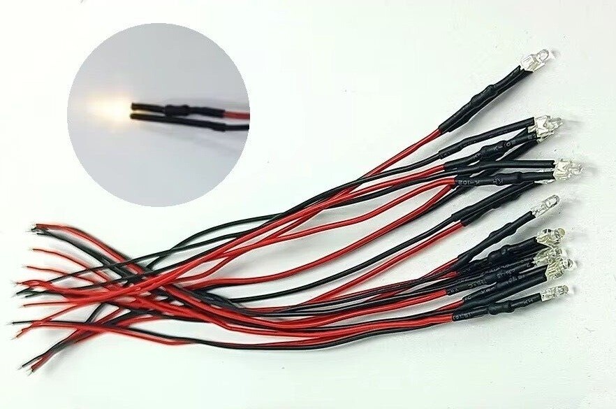 2mm White Warm White Round Top Water Clear LED 9V 12V 24V Pre-Wired Leds 20CM
