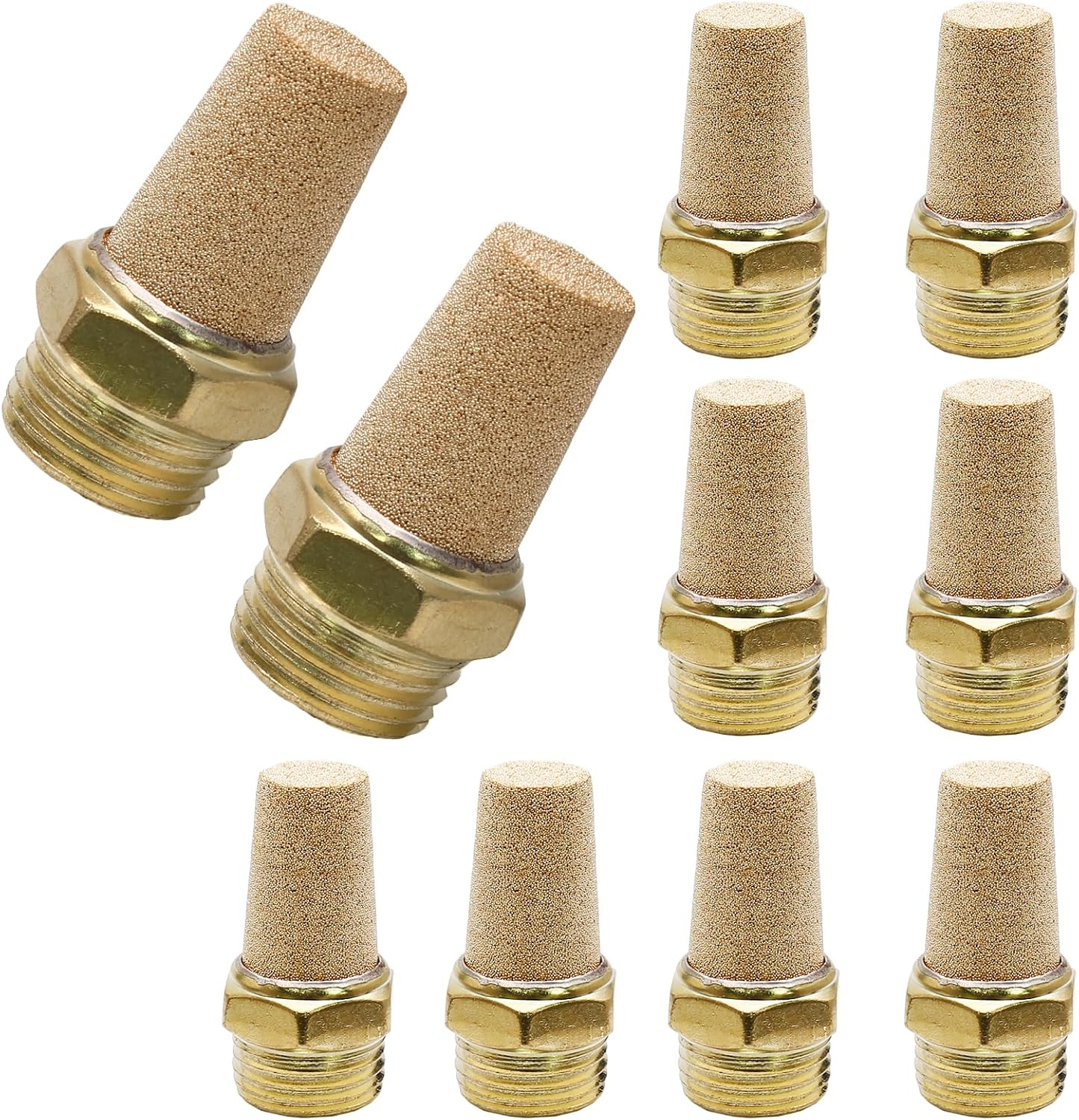 Zorfeter 10Pcs Pneumatic Brass Exhaust Muffler Filter, 1/8″ NPT Male Thread Hex