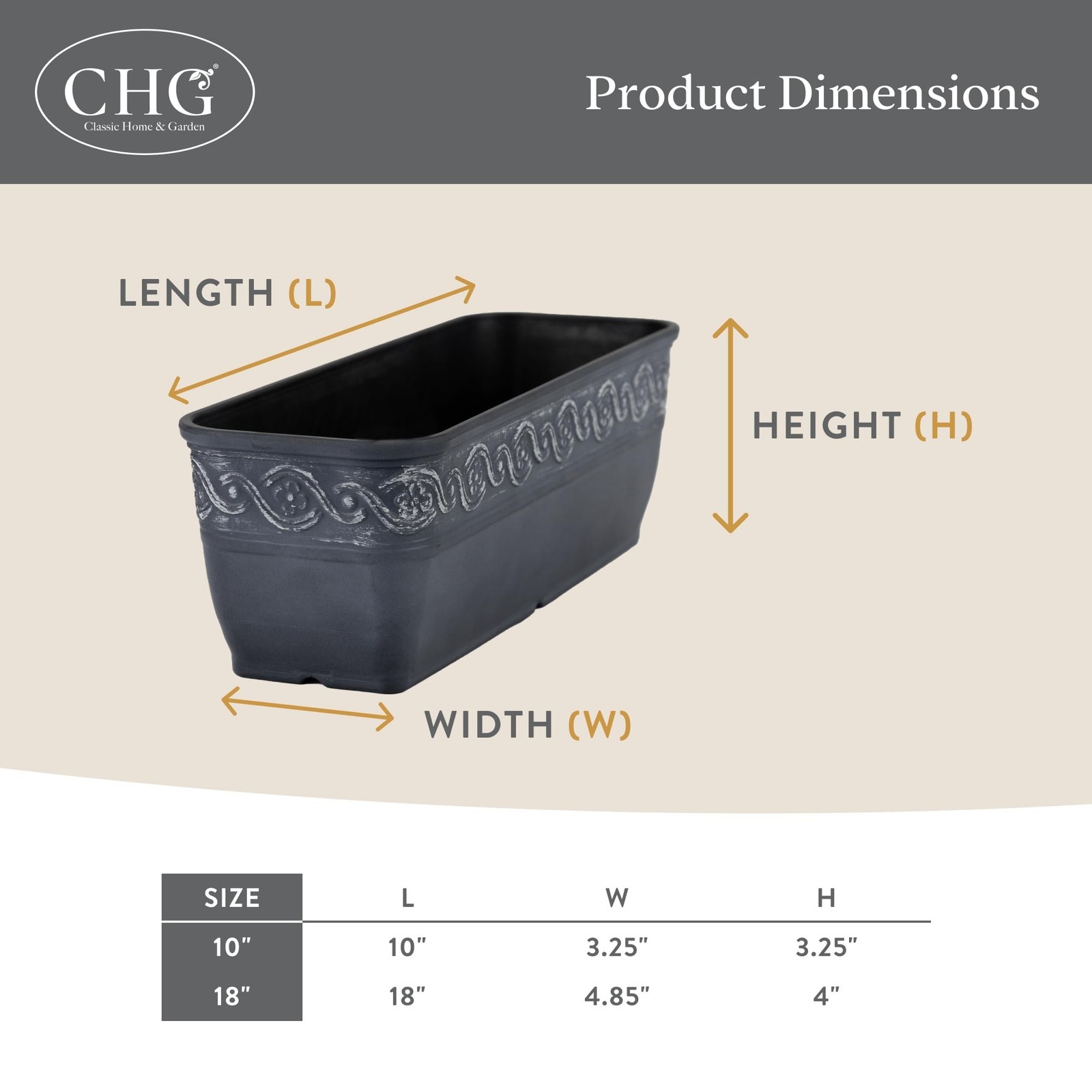 Classic Home and Garden Corinthian Trough Planter, 10″, Bronze, Pack of 3 10′