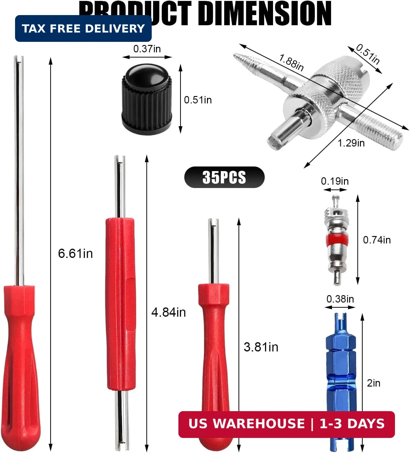 35PCS Valve Stem Puller Installer Tool Kit, Valve Cores & Caps with 4-Way Tool S