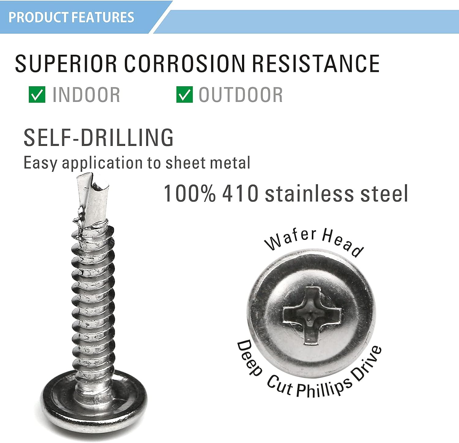 100 Pack 410 Stainless Steel Wafer Head Phillips Self Drilling Screws Sheet Meta