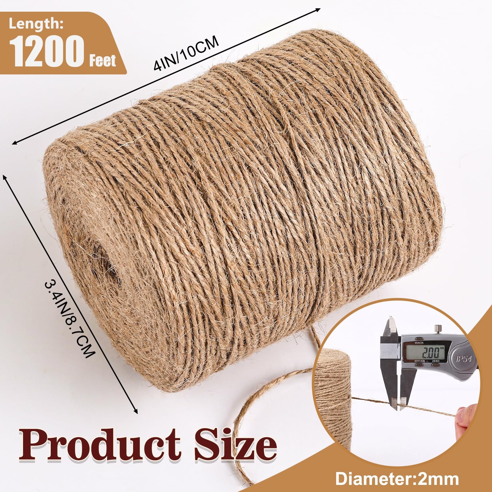 XSEINO 1200 Feet Natural Jute Twine Strong Garden Rope 1200 FT, Brown