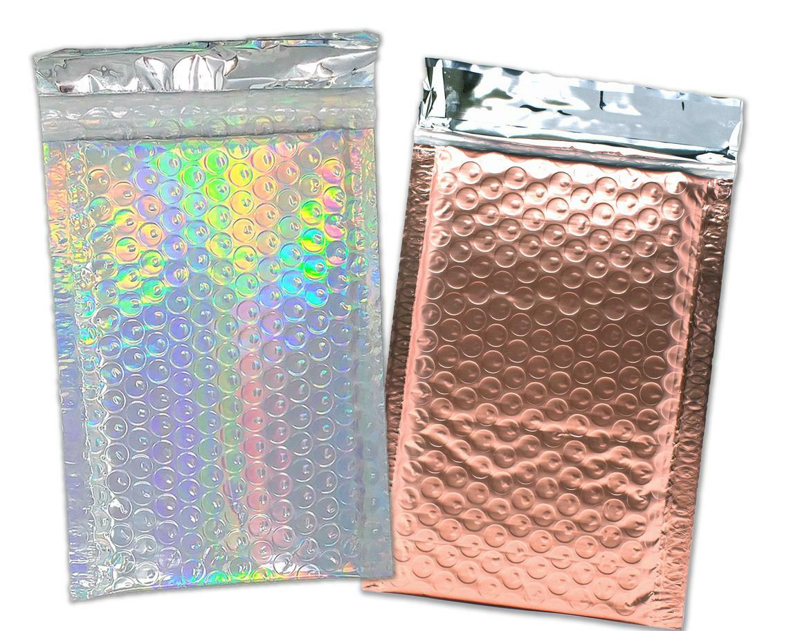 4X8 Holographic, Sunset Peach Bubble Mailers, Metallic Padded Shipping Mailing