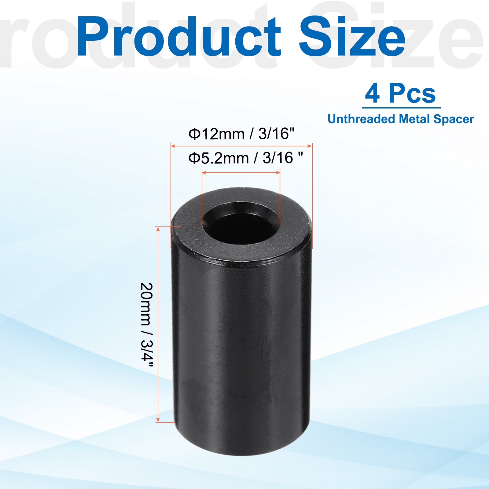 Pack of 4 Aluminium Spacer M5 3/16″ ID x 1/2″ OD x 3/4″ L